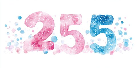Watercolor Art Numerals Set Collection in Dreamlike Composition Featuring Numbers 2, 5, and 5