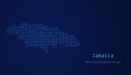Obraz premium Jamaica map made of binary code on tech blue background
