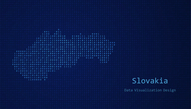 Slovakia map made of binary code on tech blue background