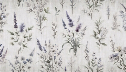 A delicate lavender and herb seamless pattern for linen, Ai generated image