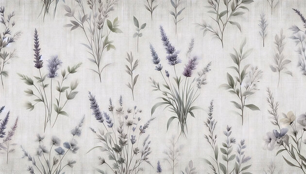A delicate lavender and herb seamless pattern for linen, Ai generated image