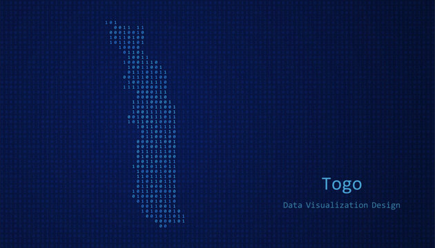 Togo map made of binary code on tech blue background