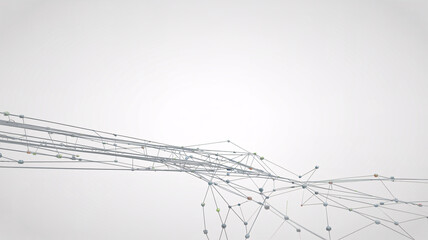 A complex network of lines and dots on a white background