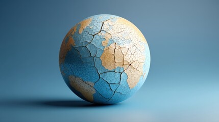 Cracked Earth globe showing environmental problem. Concept of global warming, climate change, drought, and ecological disaster.
