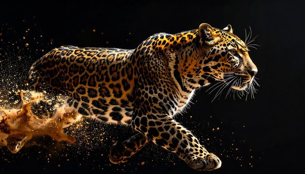 Leopard Running in Dark Environment with Motion Blur.