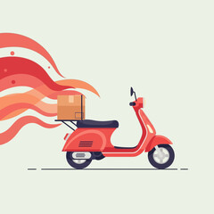 Obraz premium Express Delivery Illustration: Red Scooter Carrying Package with Dynamic Abstract Elements