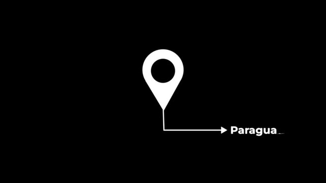 Abstract location of the city of Paraguay on black screen. The name of the place with the location icon animation. Country GPS location tracking icon. location pin appearing.