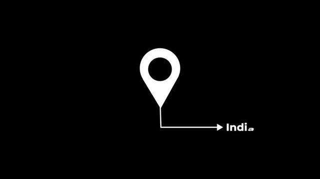 Abstract location of the city of india on black screen. The name of the place with the location icon animation. Country GPS location tracking icon. location pin appearing.