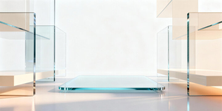 Futuristic Layered Glass Panels Background with Central Copy Space