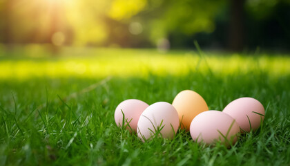Easter Eggs on Lawn with Ample Copy Space for Text Design