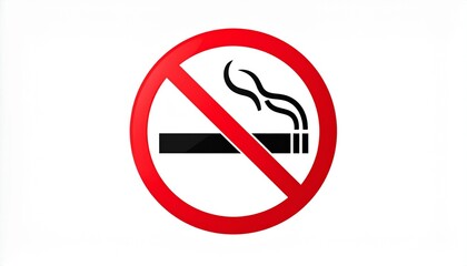 Fototapeta premium Black cigarette silhouette with smoke crossed out by red diagonal line inside red circle indicating no smoking