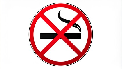 Fototapeta premium Cigarette with smoke crossed out by red diagonal line inside red circle indicating no smoking