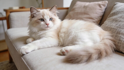 A Cream & White Ragdoll long-haired kitten kitten around 3 months old