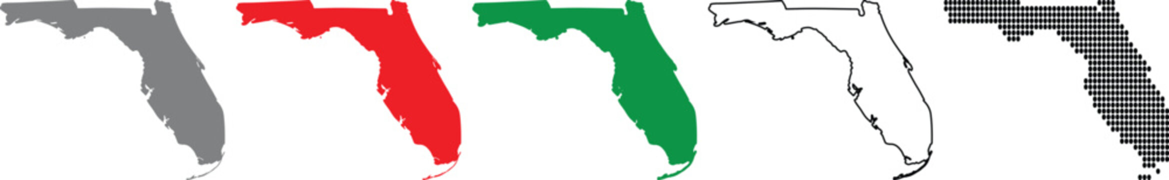 Florida state map in different colors and styles for design uses