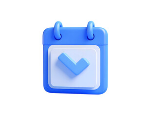 Blue Calendar with Checkmark Icon.