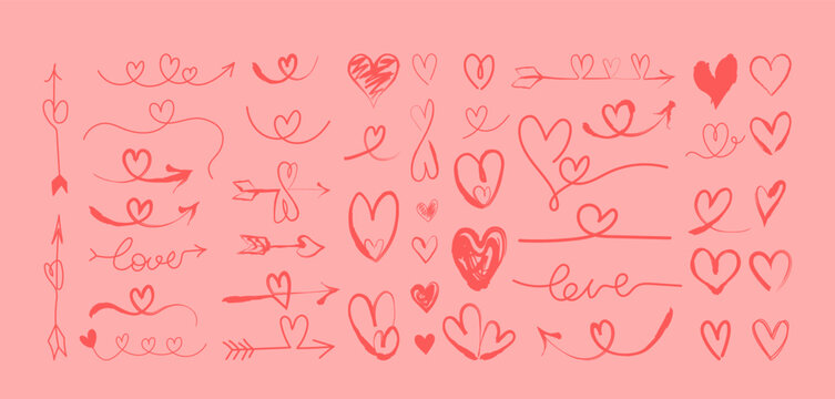 Romantic collection of hand drawn hearts and arrows whimsical love symbols doodle elements