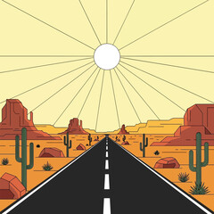 Desert landscape with sand dunes at sunrise or sunset.