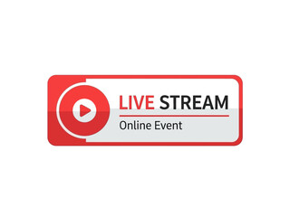 Live Stream Online Event Button with Play Icon and Text
