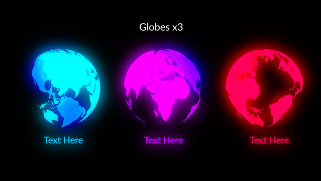 HUD Neon Maps Globes x3