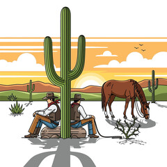 Desert landscape with sand dunes at sunrise or sunset.