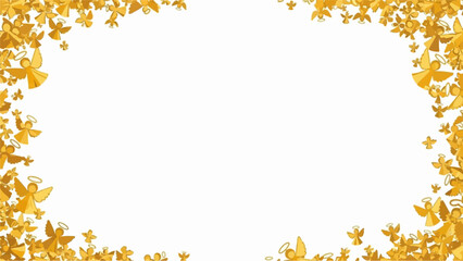Golden angel shapes form an ornate border against a clean white background