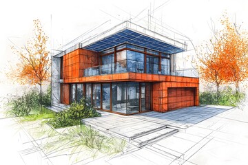 Obraz premium Eco friendly architecture modern home green landscaping illustration photo