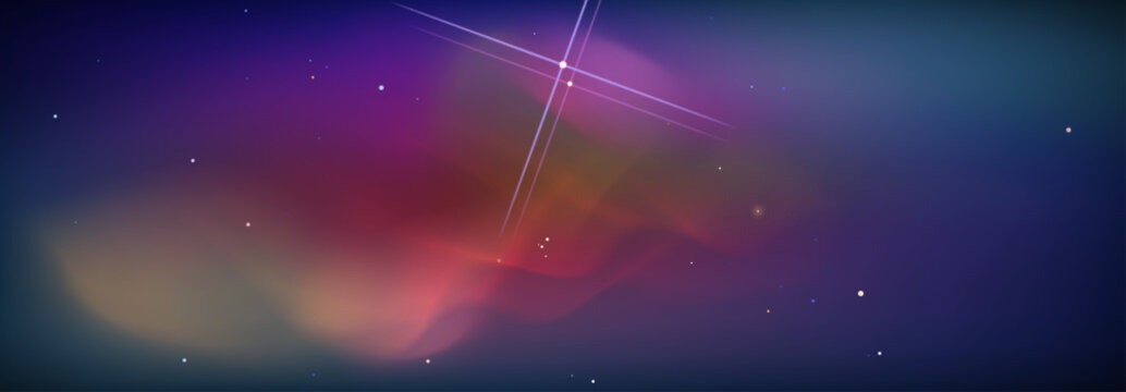 Asronomical panorama. Nebula with stars banner vector illustrtion