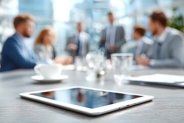 Business meeting with tablet on table