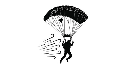 A dynamic depiction of a skydiver gracefully descending from the sky with a fully deployed parachute a striking silhouette high quality © rabbivay