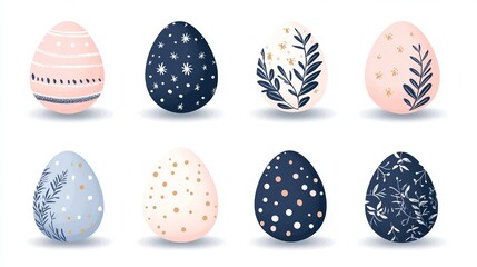 Fototapeta premium Colorful Springtime Set of Decorative Easter Eggs with Unique Patterns and Designs Isolated on White