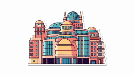 Fototapeta premium Illustrated modern complex of buildings with domed roofs and windows