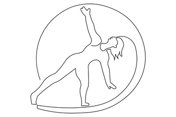 Obraz premium One line art illustration of balancing side plank yoga pose minimalist style