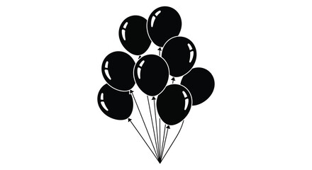 a cluster of glossy black balloons floats upwards against a plain white backdrop creating a striking visual silhouette high quality professional © rabbivay