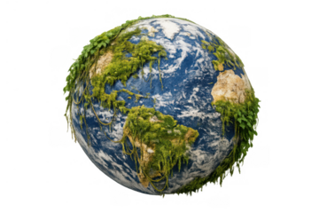 Earth globe covered in lush green plants, representing nature, ecology, environmental conservation, and global sustainability