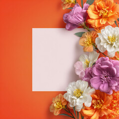 Obraz premium Beautiful flowers decoration orange and white background with copy space for text.