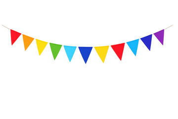 Fototapeta premium Colorful rainbow triangle bunting garland celebrating parties, festivals, birthdays, and events with vibrant decoration