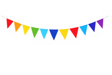 Colorful rainbow triangle bunting garland celebrating parties, festivals, birthdays, and events with vibrant decoration