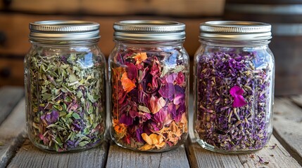 DIY potpourri mixes in mason jars for a rustic, farmhouse aesthetic. .