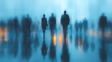 Blurred silhouettes of people walking