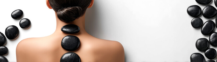 Terapia con piedras calientes que evoca relajaci&oacute;n profunda, cuidado corporal y conexi&oacute;n emocional en un ambiente de spa. Una persona tumbada boca abajo con una toalla blanca recibe un masaje piedras