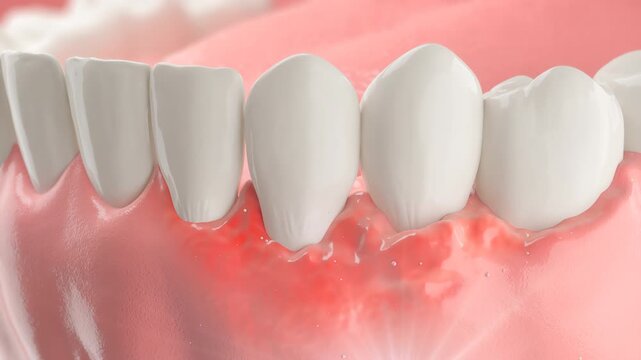 Teeth and oral health demonstrating treatment for gum disease and inflammation with herbal gel.