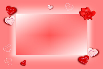 Pink card background copy space, paper frame decoration with hearts and flower.