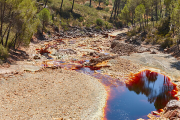 Riotinto opencast old mine river. Pena de hierro. Andalucia. Spain