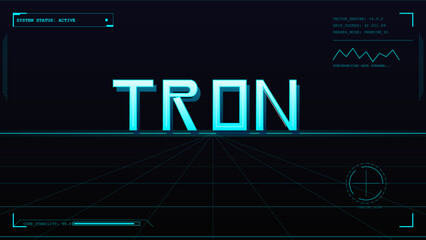 Obraz premium Digital art shows the Tron logo in bright colors on a dark background. It features grid lines and tech-style elements that create a futuristic look.