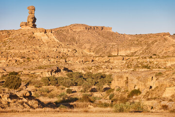 Picturesque pinnacle in Los Monegros. Torrollones La Gabarda, Huesca. Spain