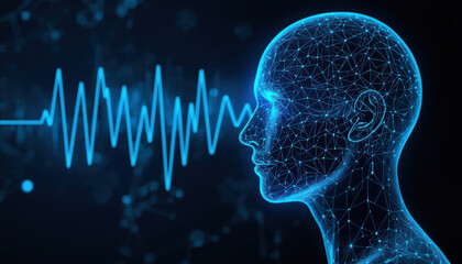 Neural network human profile with waveform representing healthcare AI monitoring and equitable