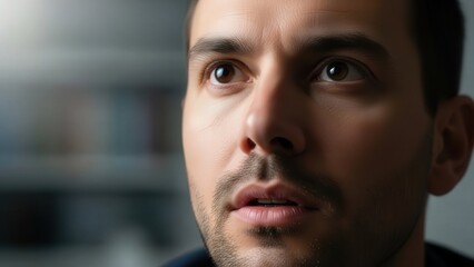 Obraz premium Close Up Portrait of Man with Thoughtful Expression