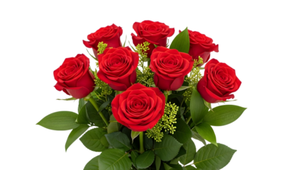 Bouquet of red roses with green leaves isolated on a transparent background flowers floral arrangement