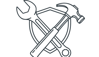 Tools crossed over shield with hammer wrench combination icon symbol