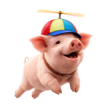 Flying Pig with Colorful Propeller Hat